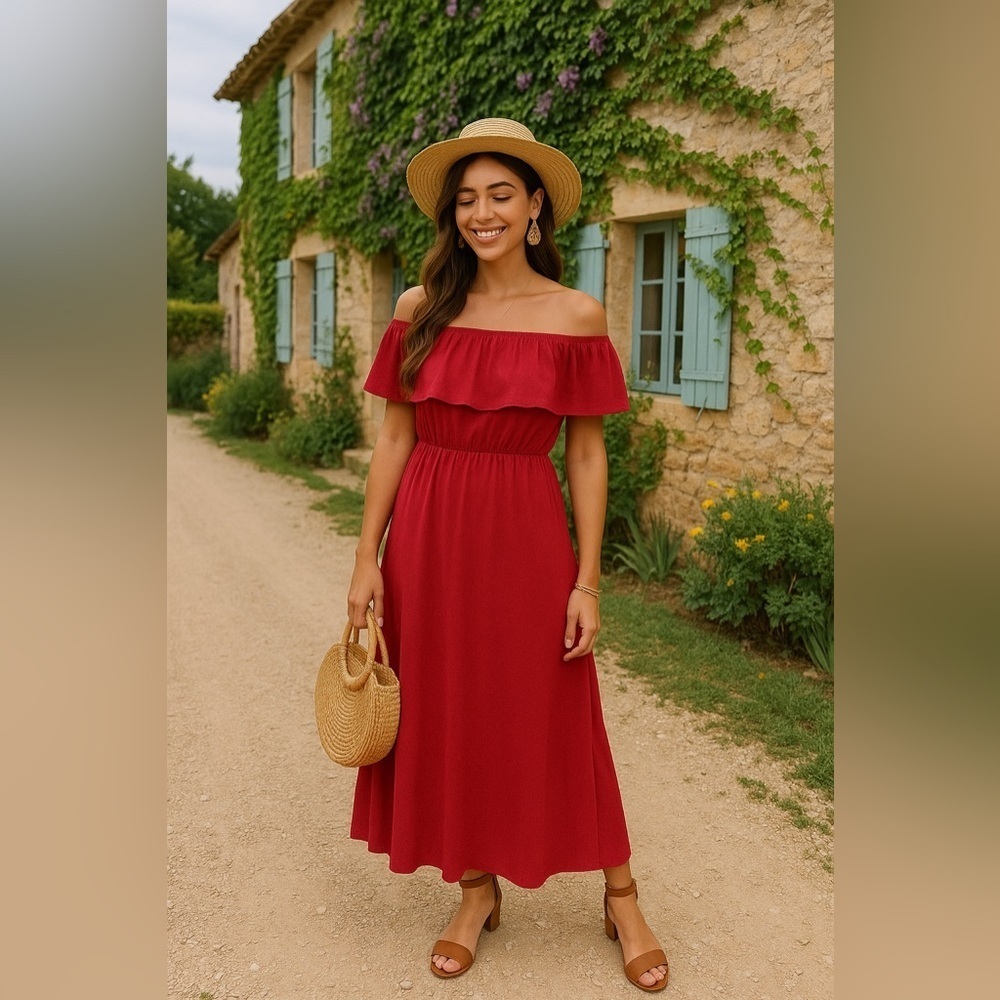 Thanth Off-Shoulder Maxi Dress Cottagecore Romantic Elegant Ruffle Soft Feminine